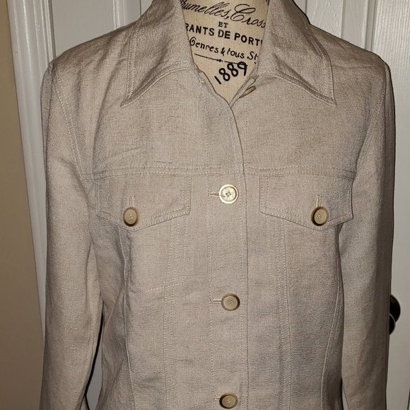 Harvè Benard Tan Linen Button Down Blazer Size 10 - Picture 3 of 5